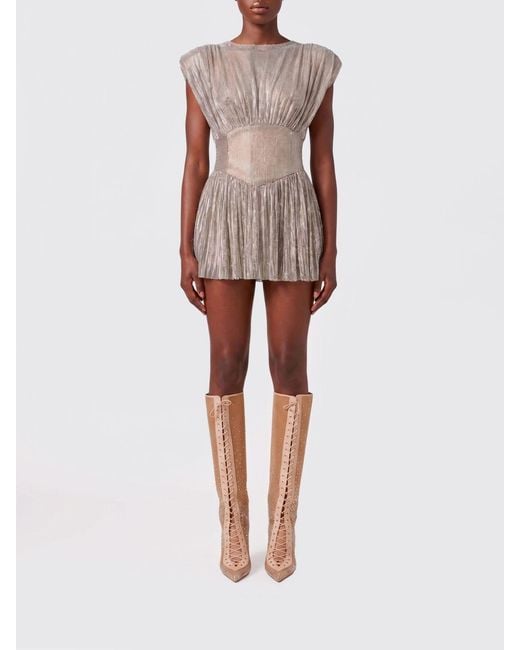 GIUSEPPE DI MORABITO Metallic All-Over Rhinestone Metal Mesh Mini Dress