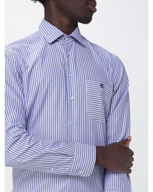 Etro Blue Striped Poplin Casual Shirt for men