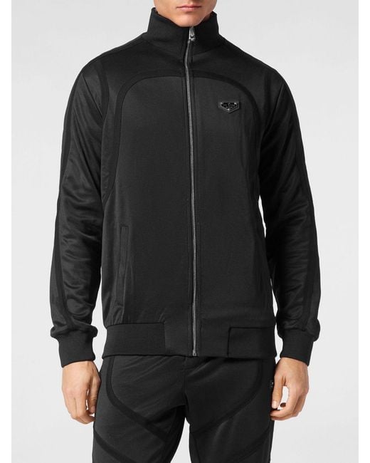 Philipp Plein Black Slim Fit Cotton-Blend Zip-Up Sweatshirt With High Neck for men