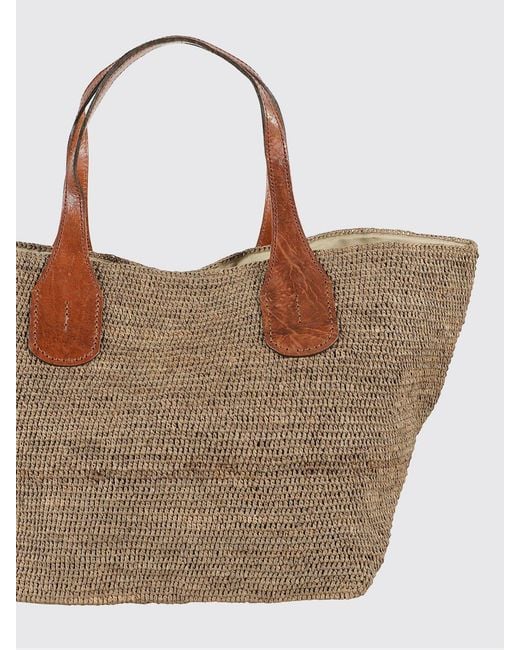 IBELIV Brown Tokyo Ii Large Crochet Raffia Tote Bag With Leather Handles