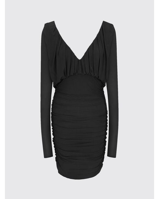 Saint Laurent Black Cupro Mini Sheath Dress With Draped Waist