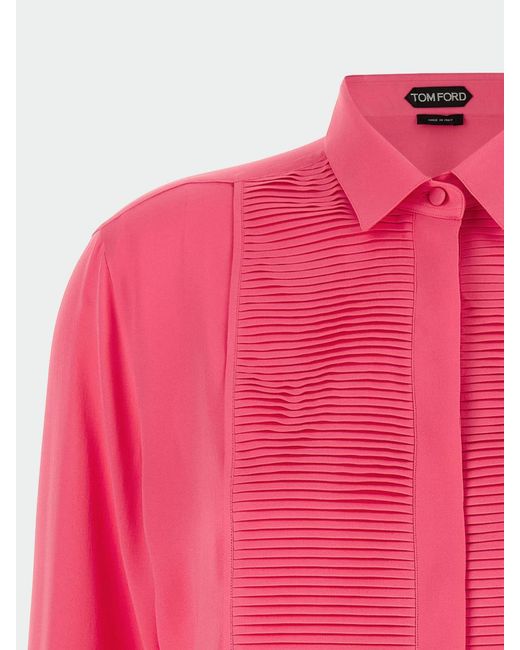 Tom Ford Red Silk Dress Shirt With Pleated Bib