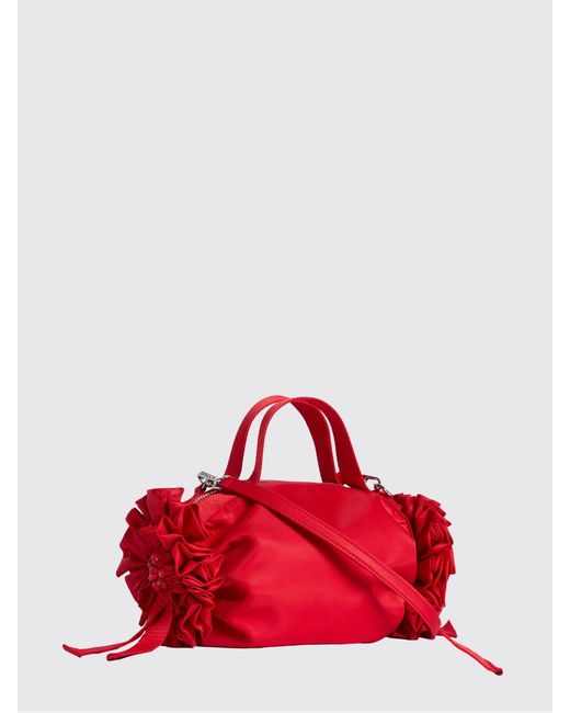 Simone Rocha Red Double Ribbon Nylon Handbag With Crystals And Bow