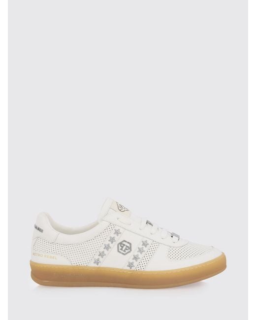 Philipp Plein White Retro Rebel Perforated Leather Sneakers With Applied Stars for men