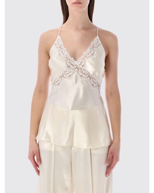 Alberta Ferretti White Satin And Lace Top