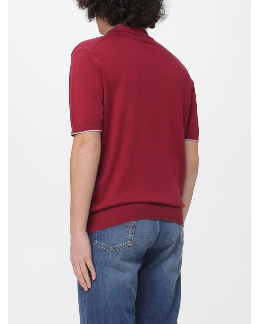 Brunello Cucinelli Red Cotton Knit Polo Shirt for men