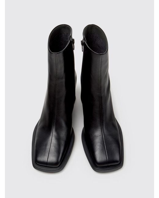 Camper Black Louise Smooth Leather Wedge Ankle Boots With Squared Toe