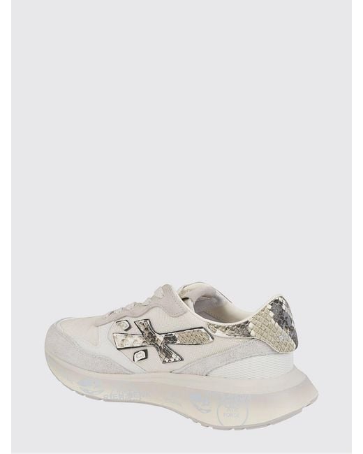 Premiata White Laurin Leather And Mesh Sneakers With Rhinestones