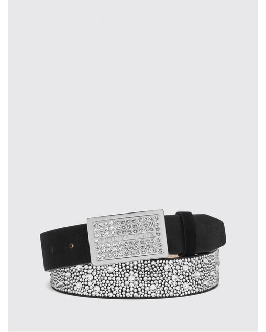 Philipp Plein White Leather Belt With Rhinestones
