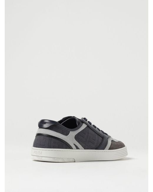 Fendi Blue Low Top Leather And Fabric Sneakers for men
