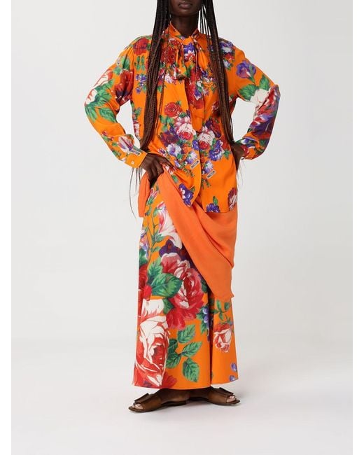 Moschino Couture Orange Viscose Shirt With Floral Print