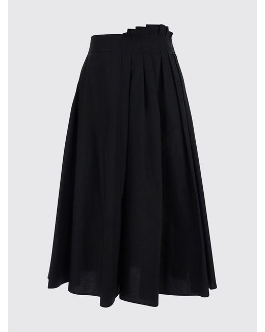 MSGM Black Pleated Cotton Midi Skirt
