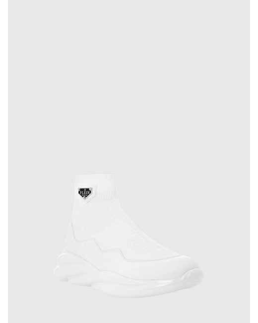 Philipp Plein White High-Top Slip-On Sneakers With A Sock Design And Leather Inserts for men