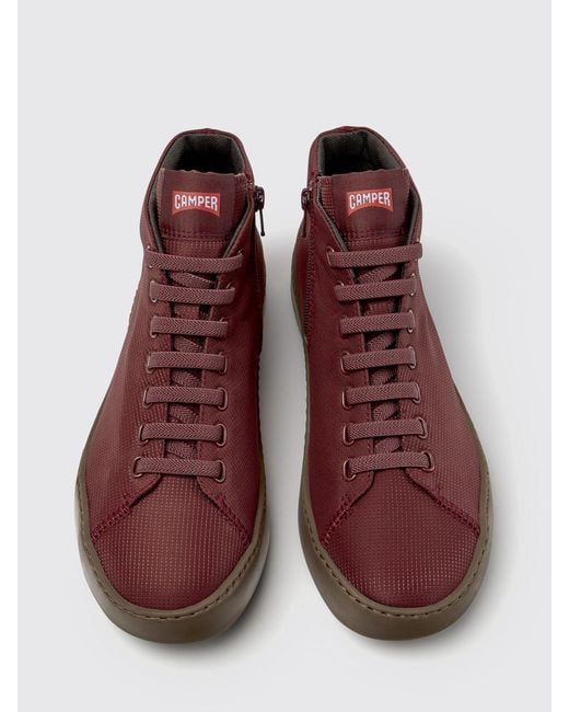 Camper Red Peu Touring Grained Leather Ankle Boots With Side Zip for men