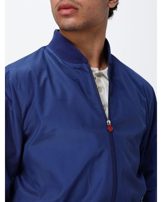 Kiton Blue Stretch Technical Fabric Bomber Jacket With Zip Closure for men