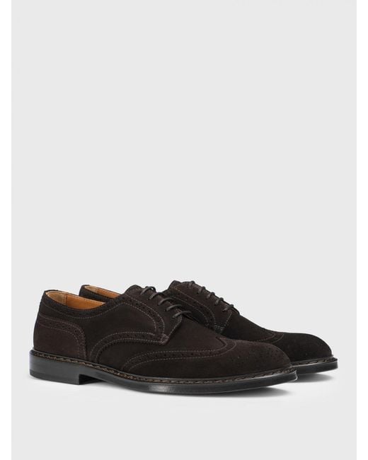 Doucal's Black Suede Derby Shoes With Brogue Detail for men