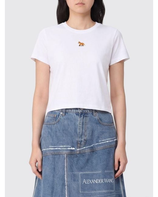 Maison Kitsuné White Maison KitsunÉ Cotton Crop T-Shirt With Logo