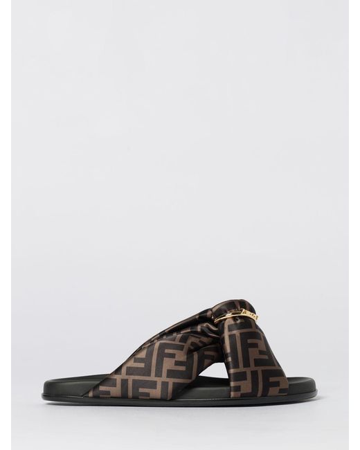 Fendi Black Feel Ff Satin Sandals With Decorative D-Ring Buckle