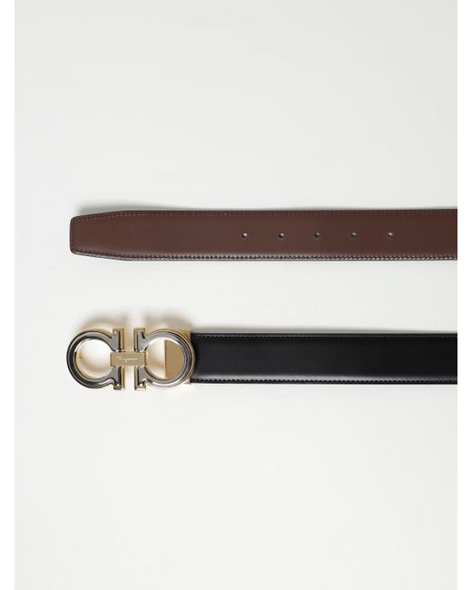 Cintura Gancini reversibile in pelle spazzolata di Ferragamo in White da Uomo