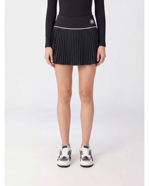 Amiri Black Pleated Jersey Mini Skirt With Embroidered Monogram