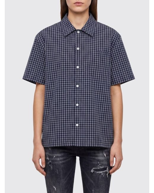 Camisa De Cuadros De Mezcla De Algodón Con Bolsillo De Parche Y Hombros Caídos DUNST de color Blue