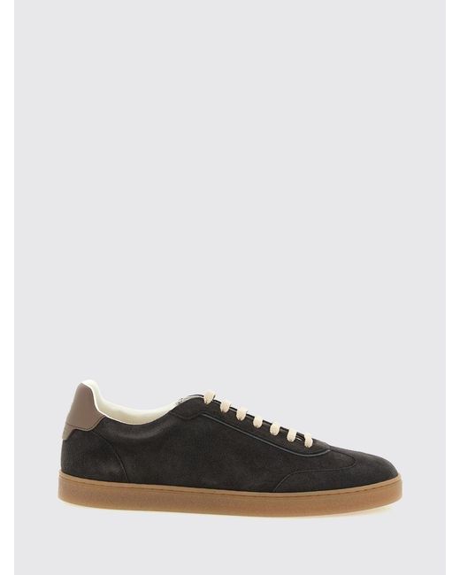 Brunello Cucinelli White Low-Top Suede Calfskin Trainers With Laminated Logo for men