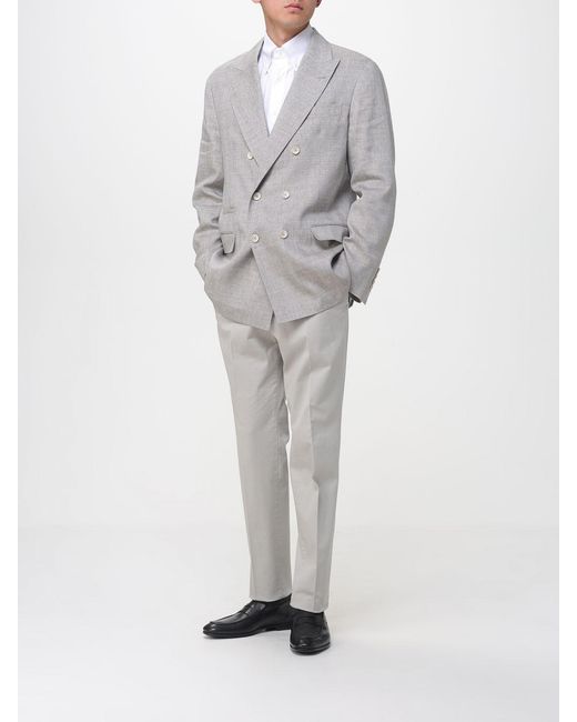 Brunello Cucinelli Gray Double-Breasted Linen And Virgin Wool Blend Blazer for men