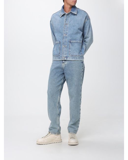 Emporio Armani Blue Relaxed Fit Cotton Denim Shirt Jacket With Patch Pockets for men