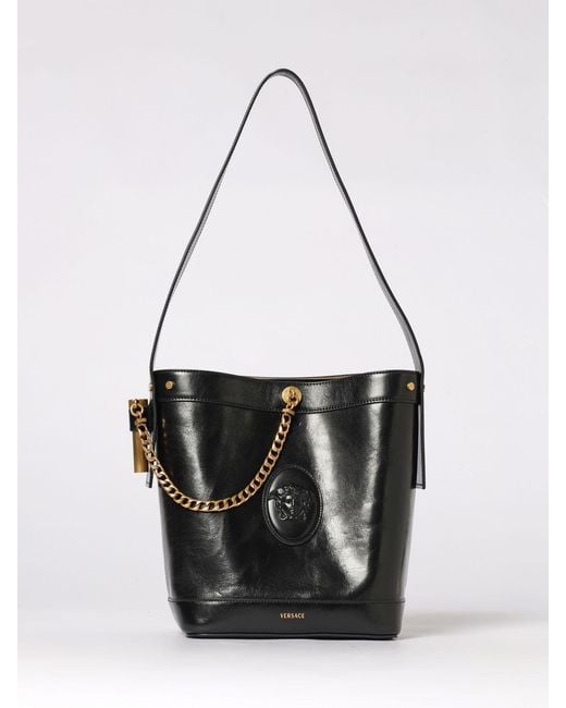 Versace Black Leather Pivot Bucket Bag