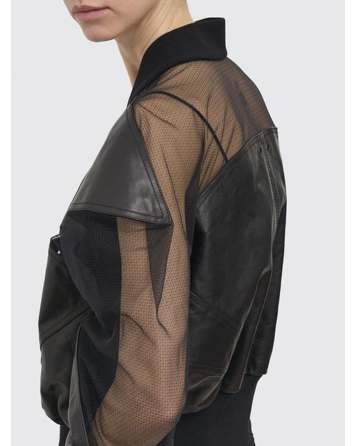 Yehuafan Gray Leather And Tulle Bomber Jacket