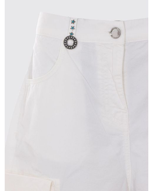 Pinko White Cotton Gabardine Cargo Shorts