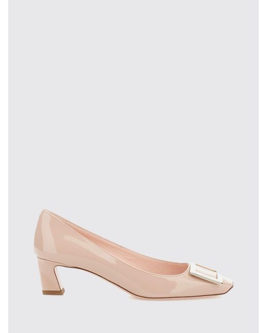 Roger Vivier Pink Trompette Patent Leather Pumps With Low Heel