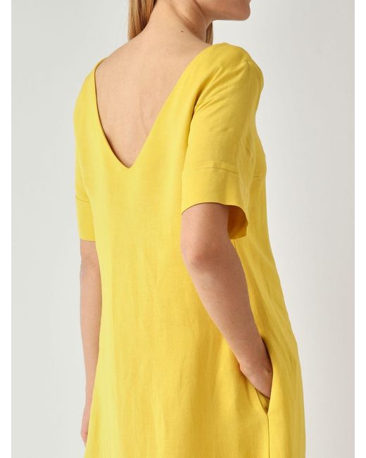 Maliparmi Yellow Linen Blend Midi Dress