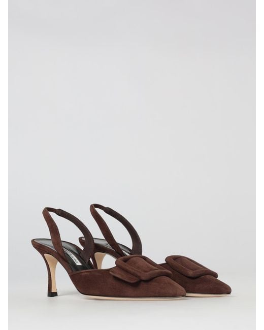 Manolo Blahnik Brown Maysli Suede Slingback Pumps With Decorative Buckle