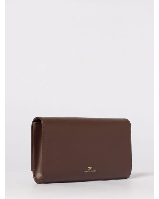 Elisabetta Franchi Brown Leather Clutch With Embossed Logo