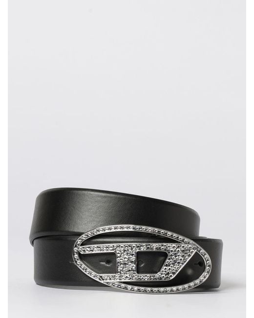 DIESEL Gray B-1Dr Leather Belt With Rhinestones