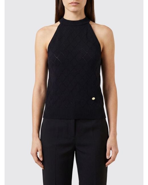 Top De Punto Con Cuello Halter De Pura Lana Merina Balmain de color Blue