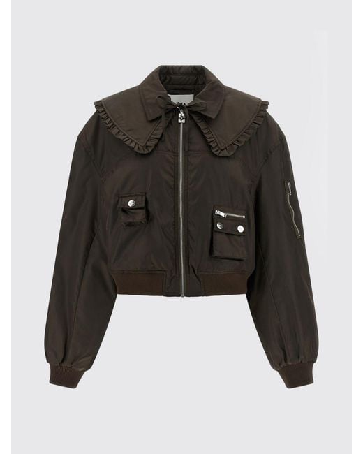 Ganni Black Technical Fabric Bomber Jacket