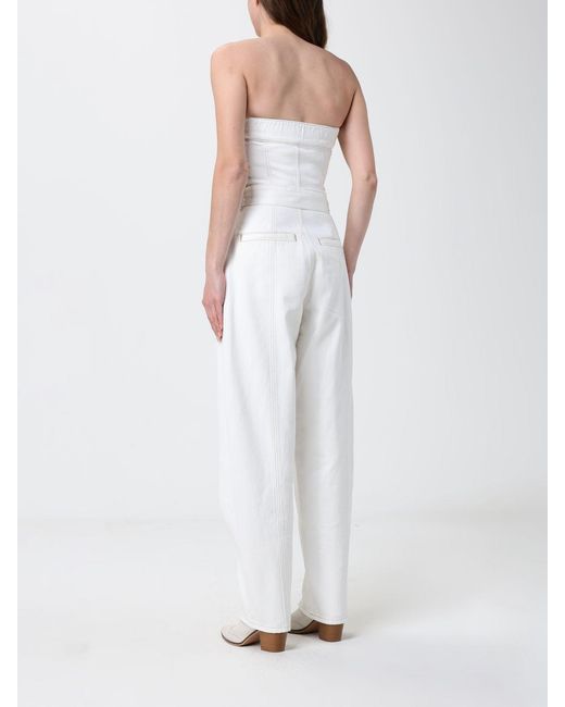 ARMANI EXCHANGE White Cotton Denim Jumpsuit With Belt