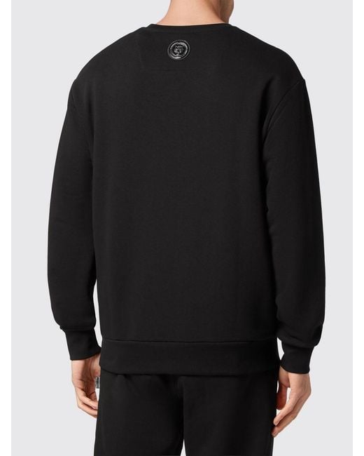 Philipp Plein Black Dropped Shoulder Laminated Logo Cotton Sweatshirt for men