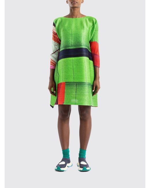 Pleats Please Issey Miyake Green City Collage Crêpe Dress