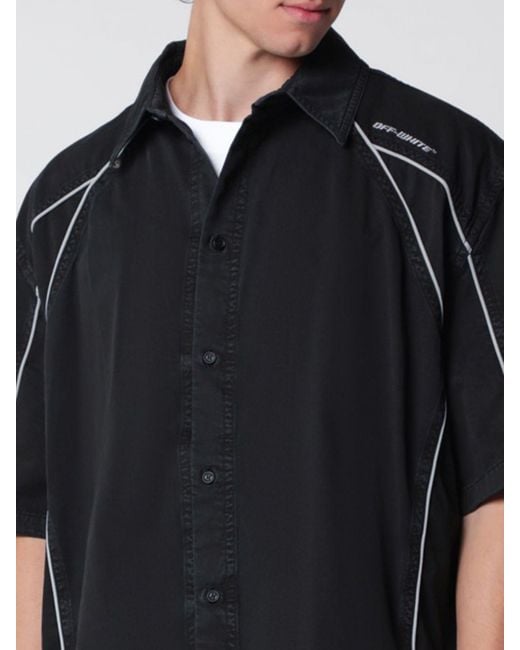 Off-White c/o Virgil Abloh Blue Relaxed Fit Short-Sleeved Cotton Shirt With Contrast Trims for men