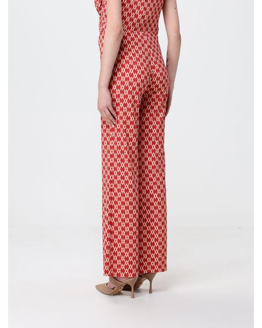 Maliparmi Red High-Waisted Straight Pants With Diamond Print