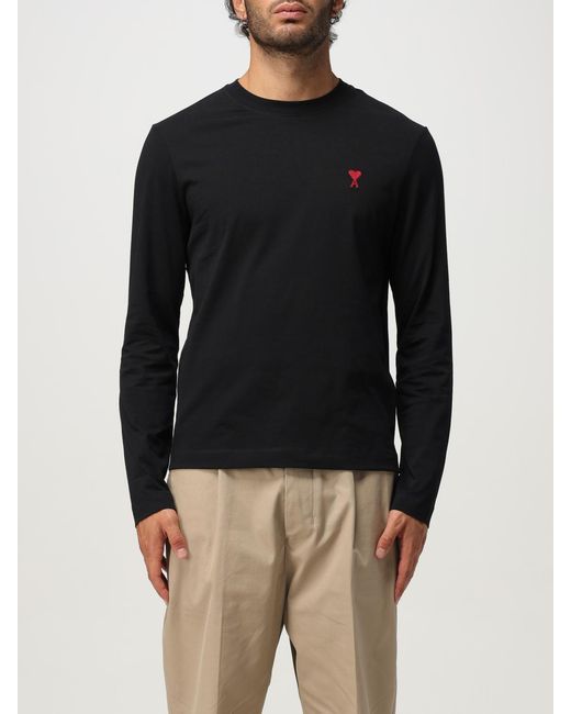 AMI Blue Cotton T-Shirt With Logo for men