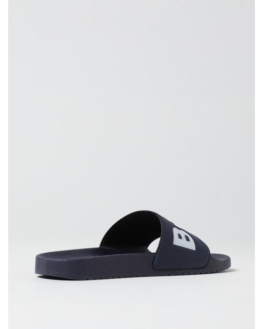 Boss Blue Rubber Sliders With Logo Print for men