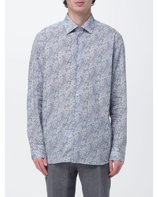 Etro Blue Cotton Shirt With Paisley Print for men