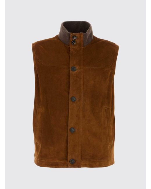 Brioni Brown Suede Leather Vest for men