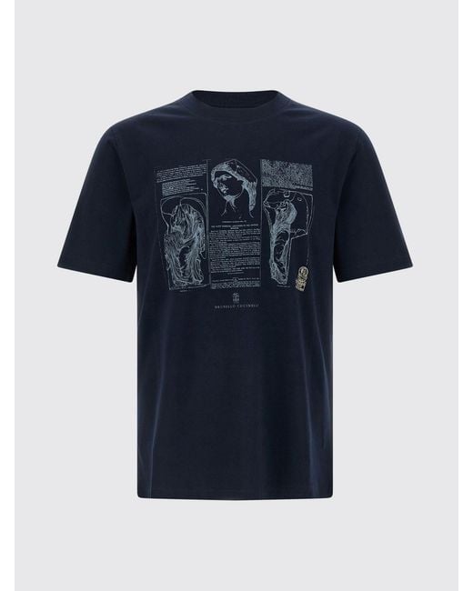 Brunello Cucinelli Blue Printed Cotton T-Shirt for men