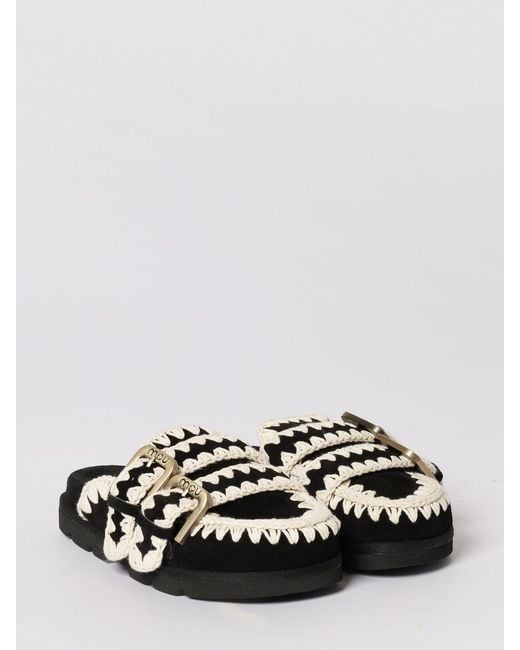 Mou White Low Bio Suede Sabot With Stitching