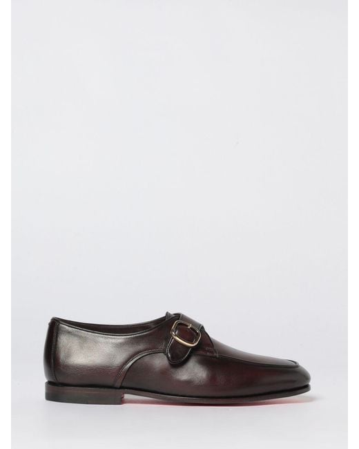 Santoni White Leather Monk Strap Shoes for men